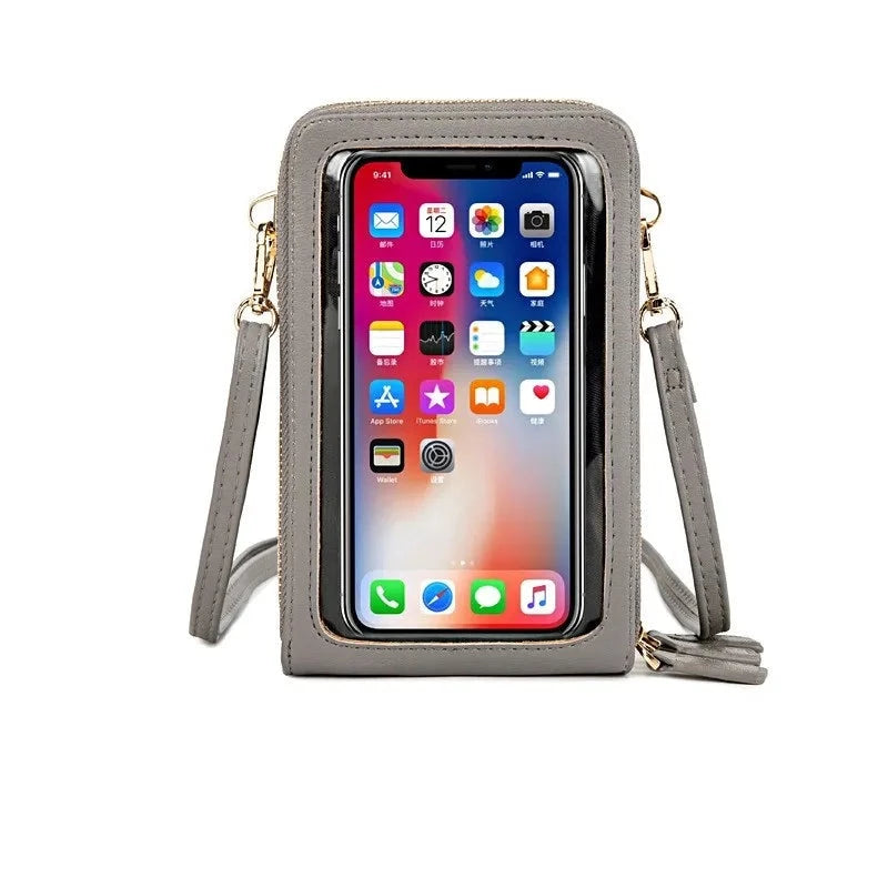 Touch Screen Waterproof Leather Crossbody Phone Bag The Store Bags grey 