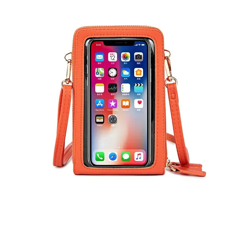 Touch Screen Waterproof Leather Crossbody Phone Bag The Store Bags orange 