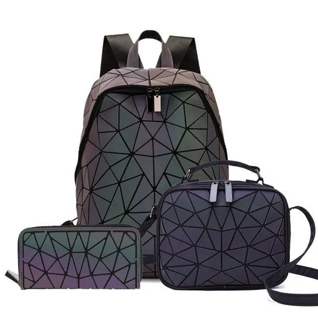Geometric Holographic Backpack The Store Bags backpack set 3pcs
