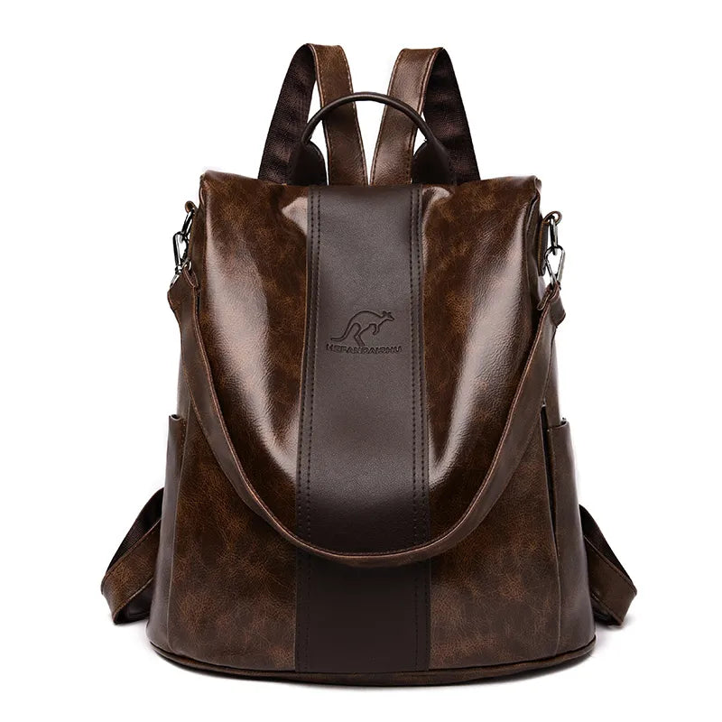 Theft proof shop leather backpack