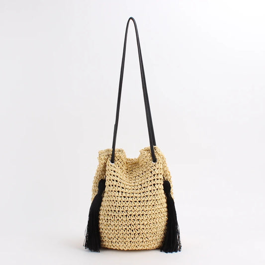 Straw Basket Bag With Tassels