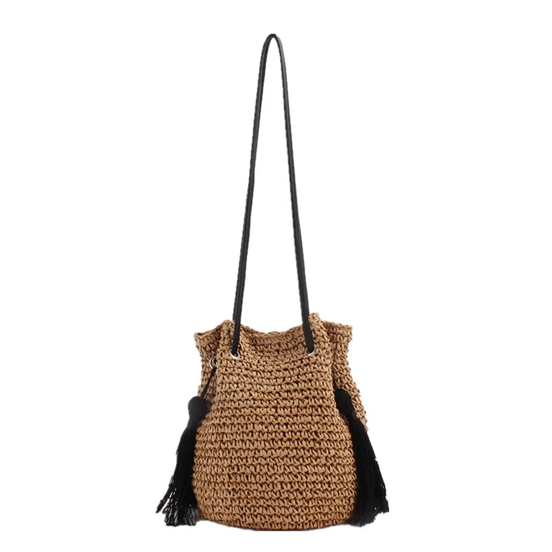 Straw Basket Bag With Tassels