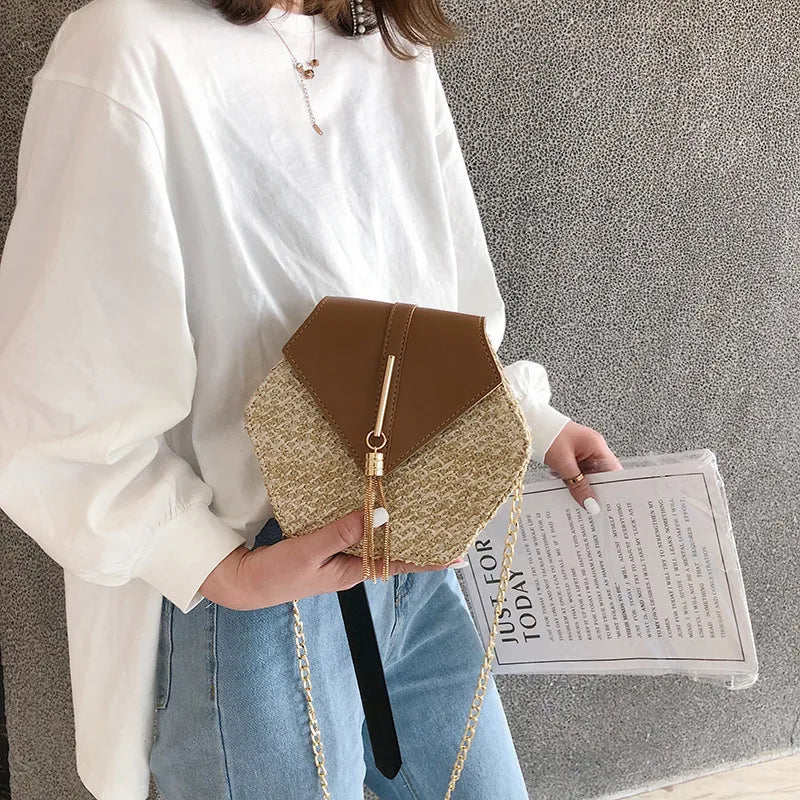 Straw Chain Shoulder Bag