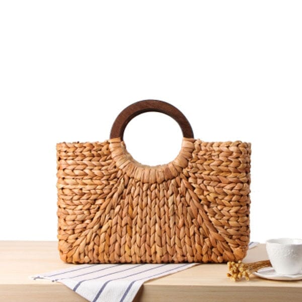 Wood Handle Straw Clutch The Store Bags Brown 