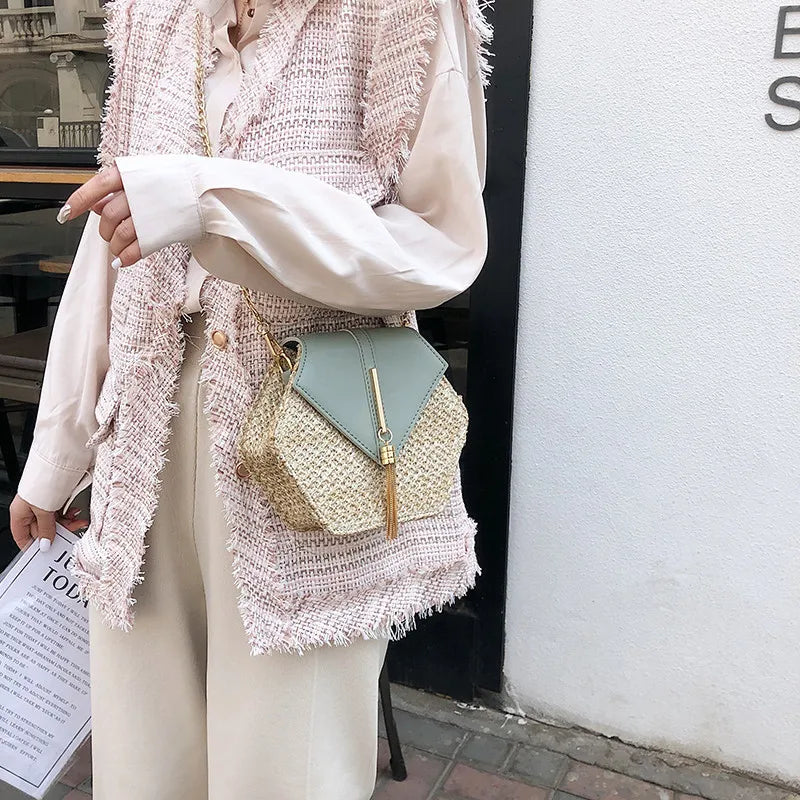 Straw Chain Shoulder Bag