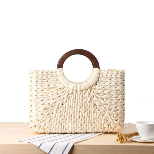 Wood Handle Straw Clutch The Store Bags Beige 
