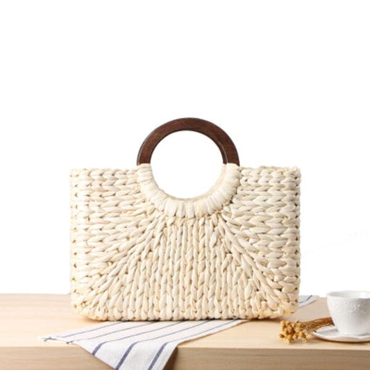 Wood Handle Straw Clutch The Store Bags Beige