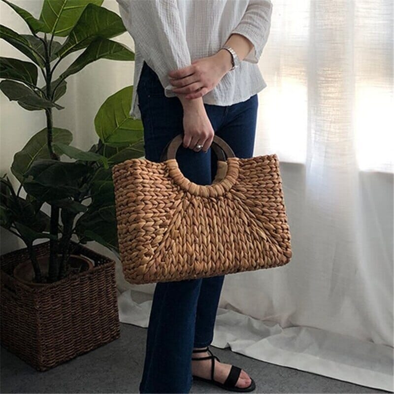 Wood Handle Straw Clutch The Store Bags 