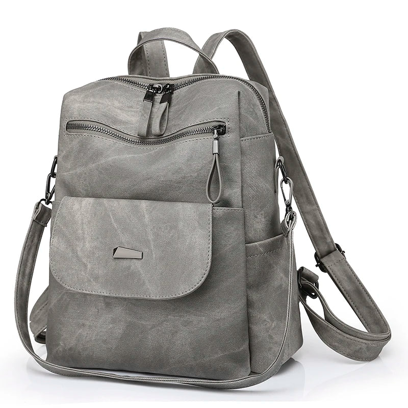 Leather Zip Top Backpack The Store Bags Grey