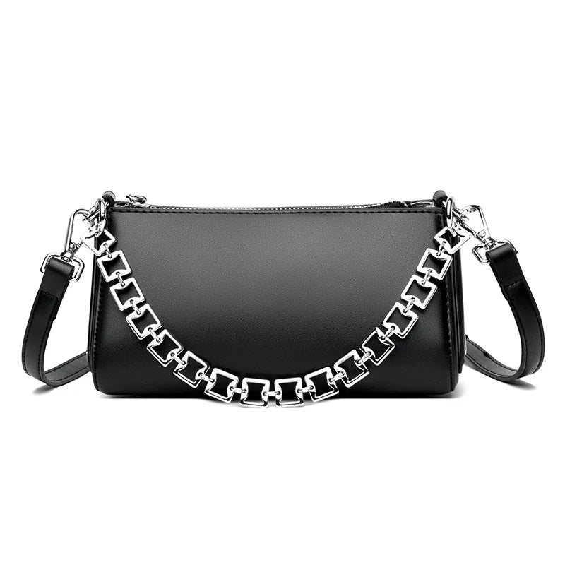 Purse With Chain And Leather Strap The Store Bags Black