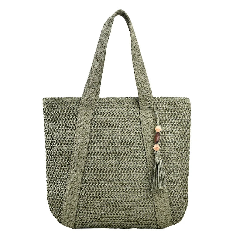 Straw Tote Bag With Zipper