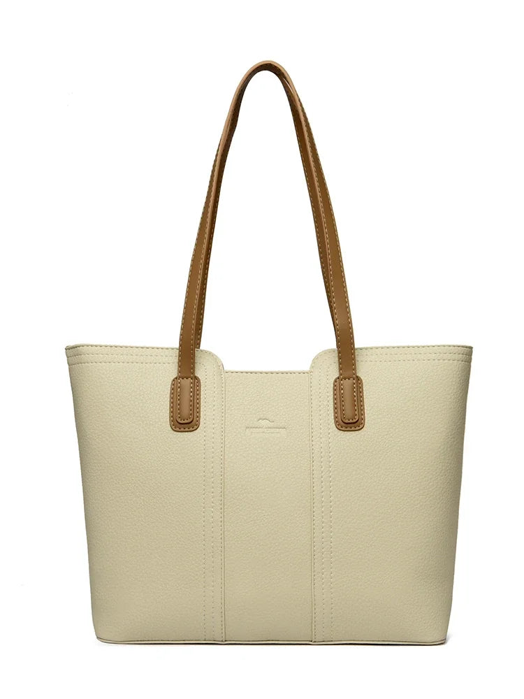 Faux Leather Tote With Zipper The Store Bags Beige Light Khaki