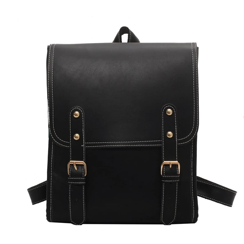 Double Buckle Leather Backpack The Store Bags black