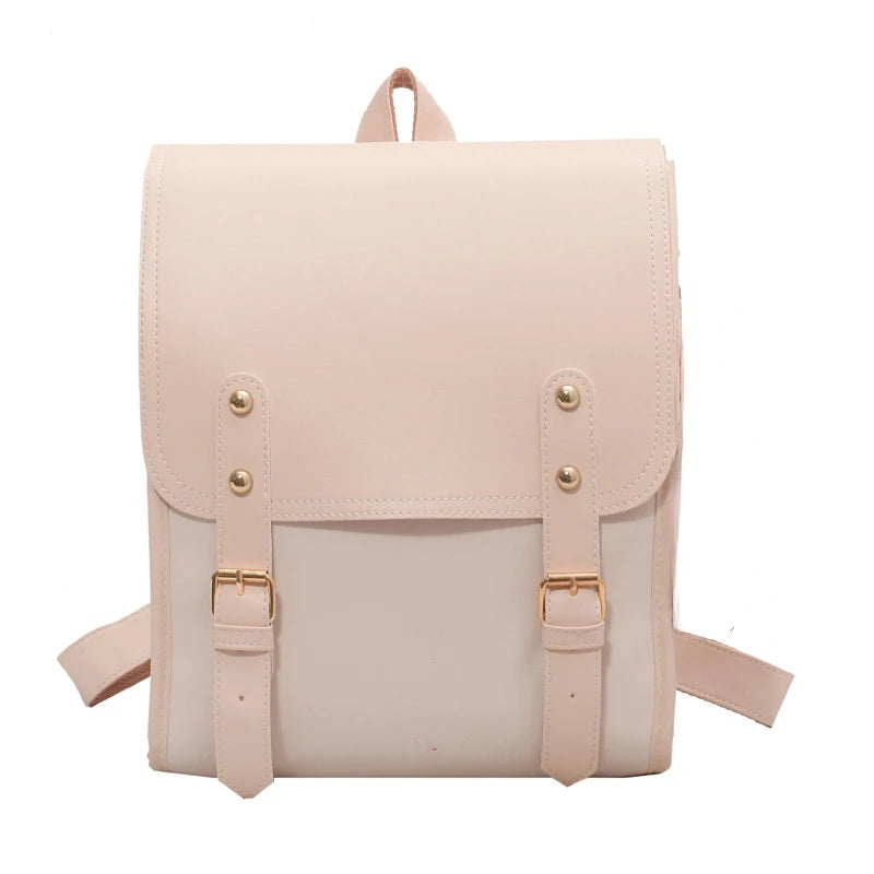 Double Buckle Leather Backpack The Store Bags Creamy-white