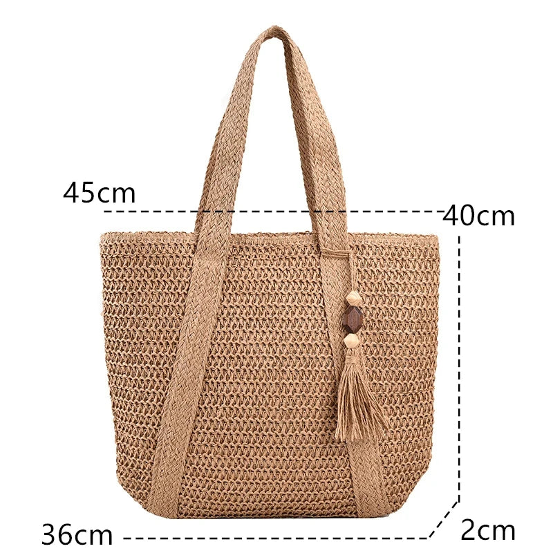 Straw Tote Bag With Zipper