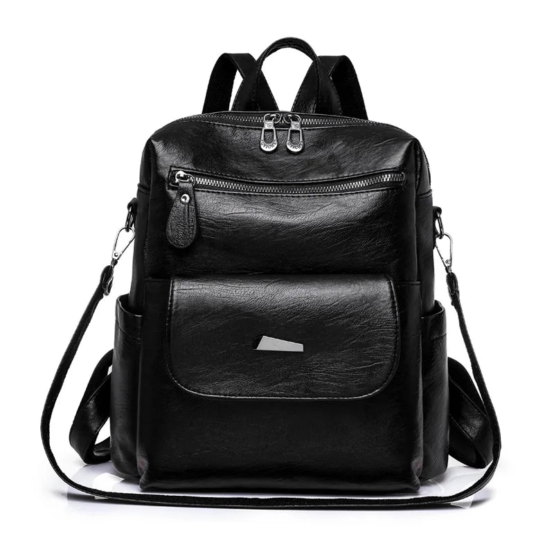 Leather Zip Top Backpack Purse The Store Bags Black