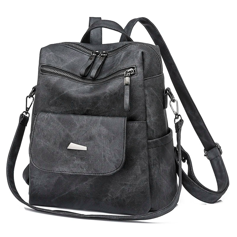 Leather Zip Top Backpack The Store Bags Black