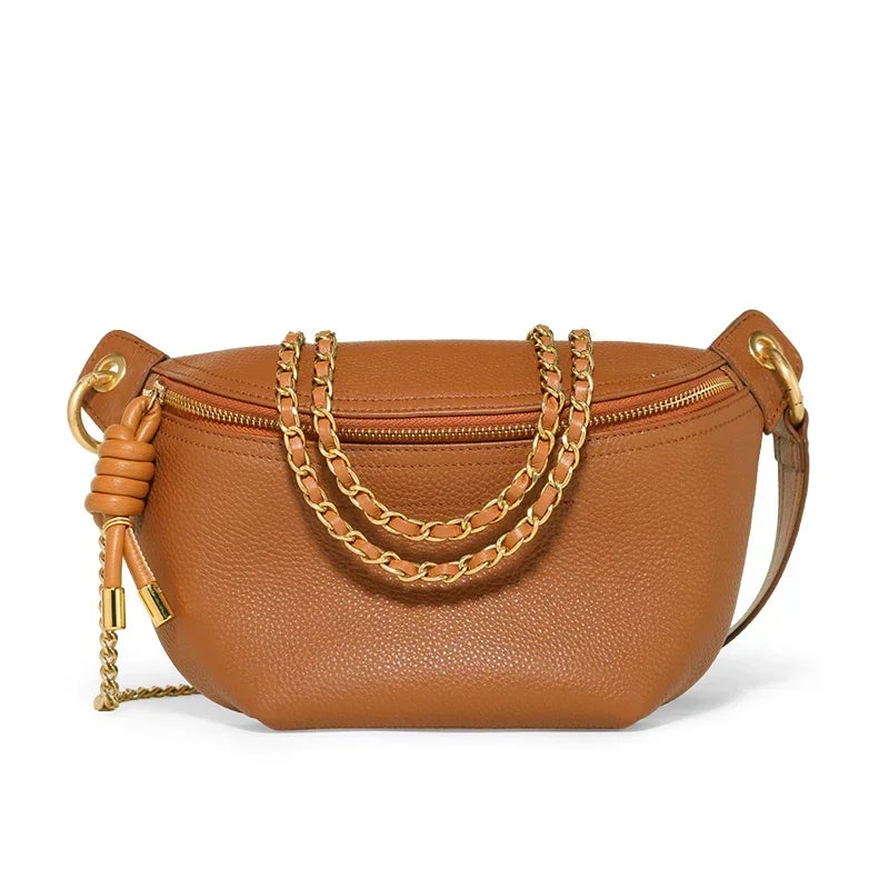 Leather Fanny Pack With Chain The Store Bags Brown