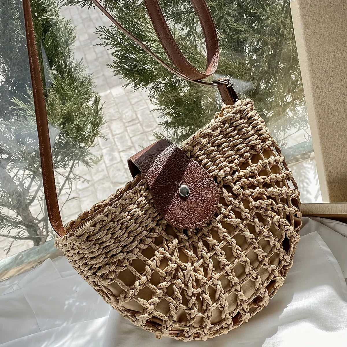Straw Bag Leather Handles