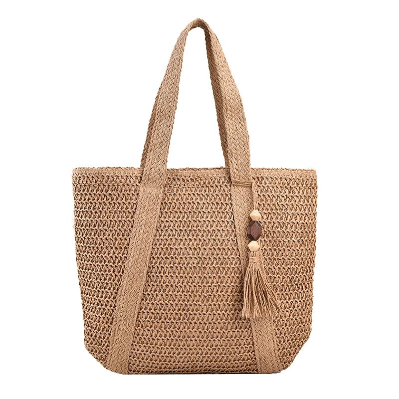 Straw Tote Bag With Zipper