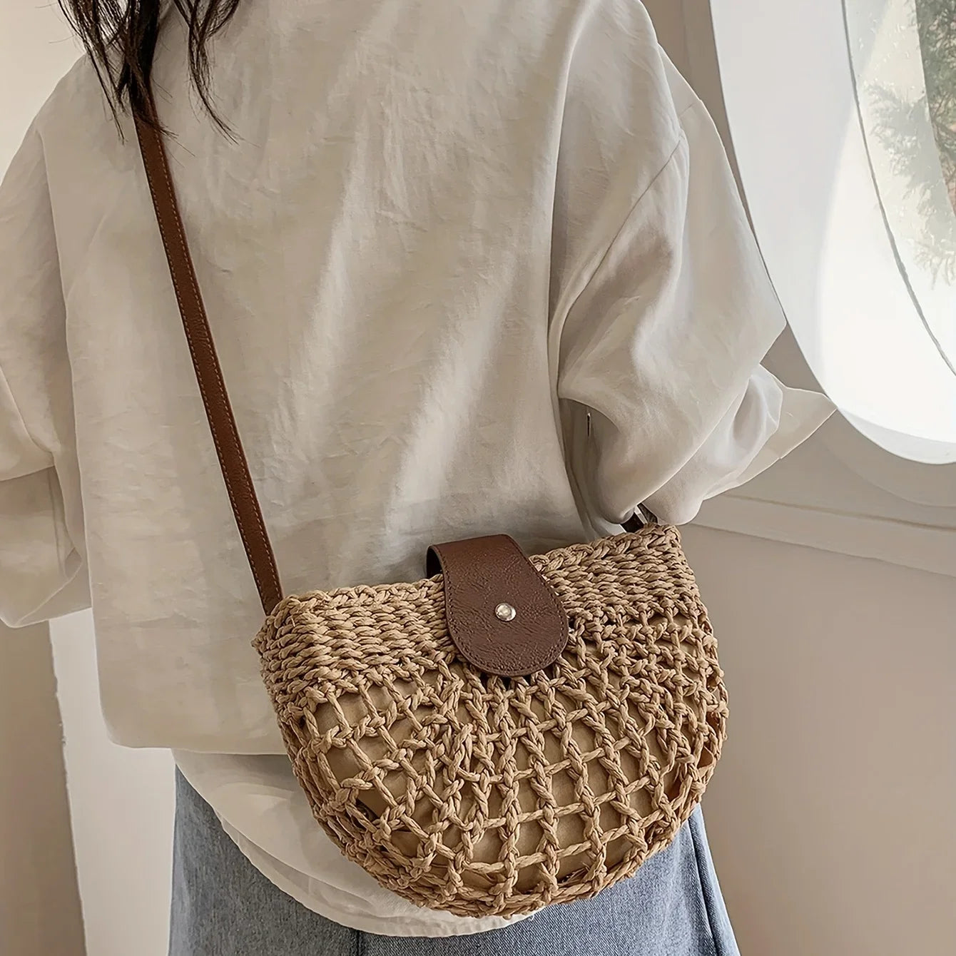 Straw Bag Leather Handles