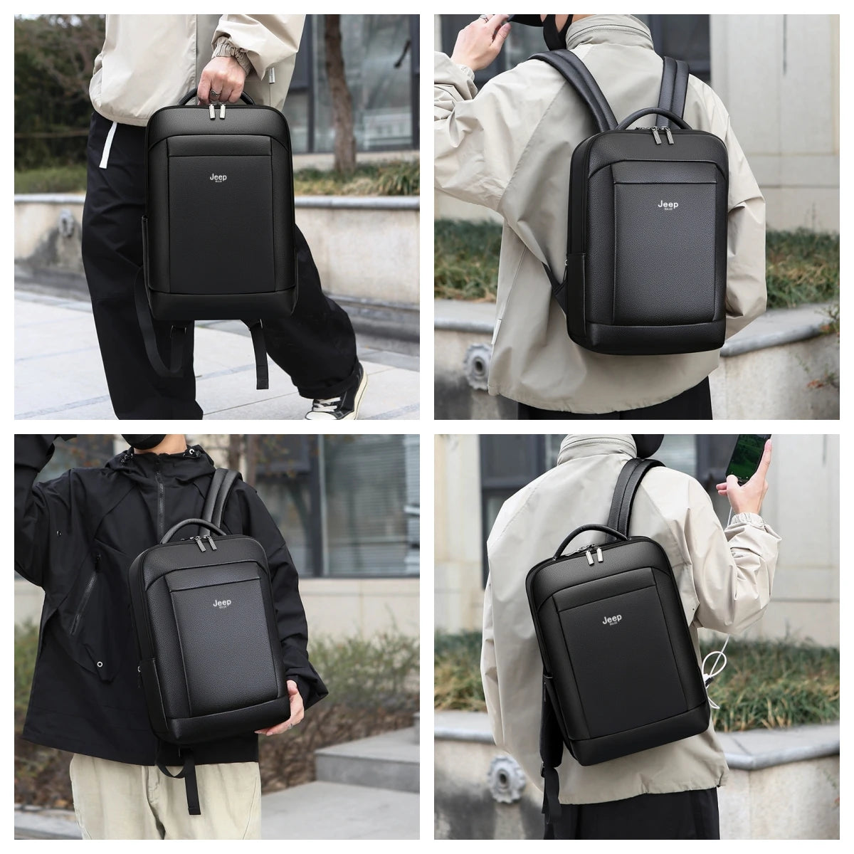 PU Leather Backpack With USB Charger The Store Bags