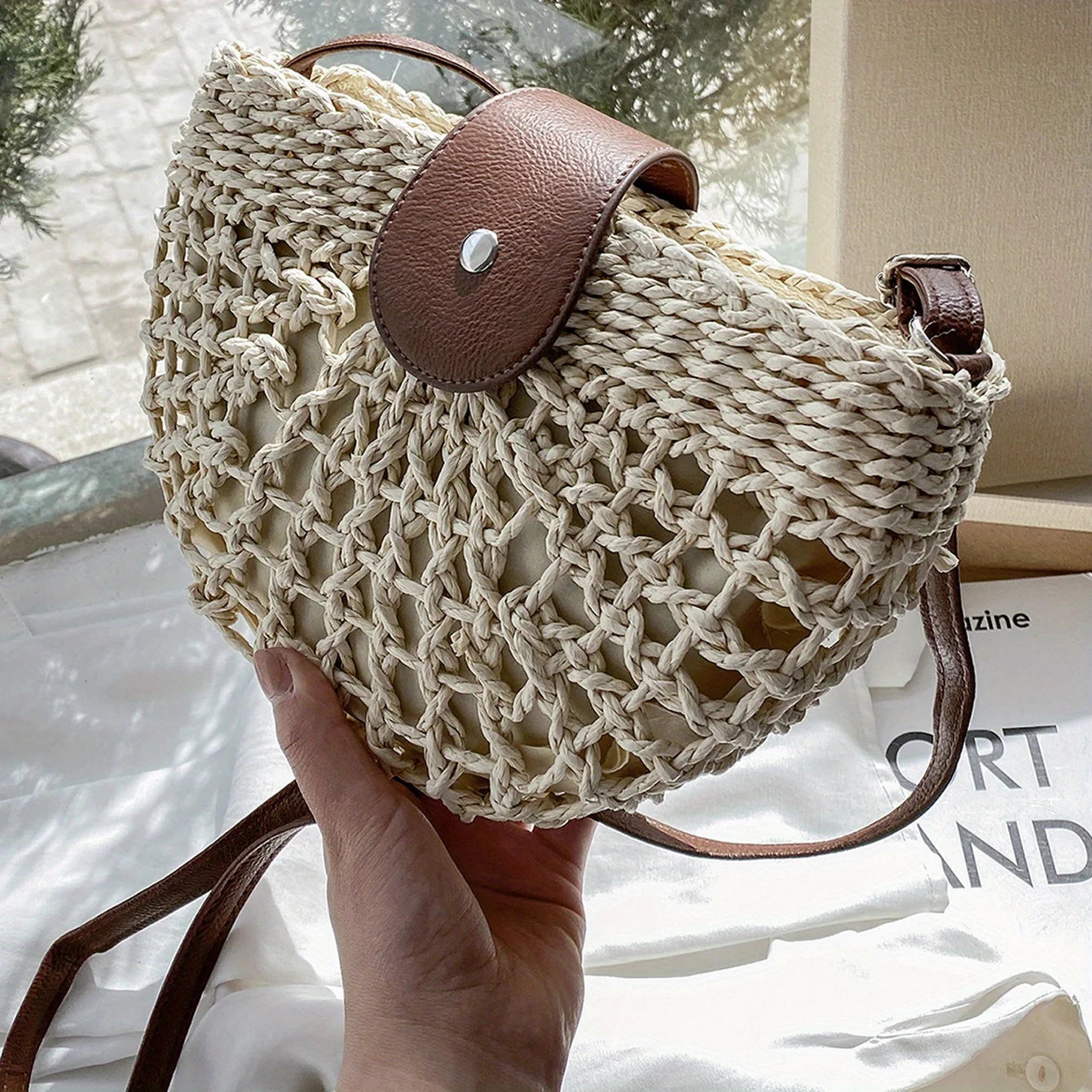 Straw Bag Leather Handles