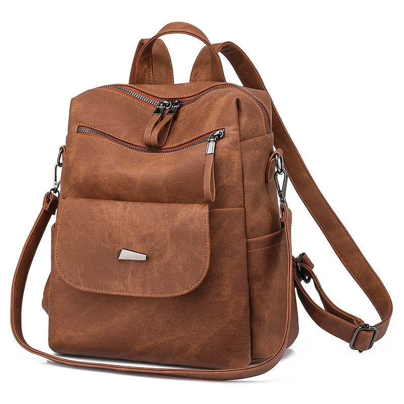 Leather Zip Top Backpack The Store Bags Brown