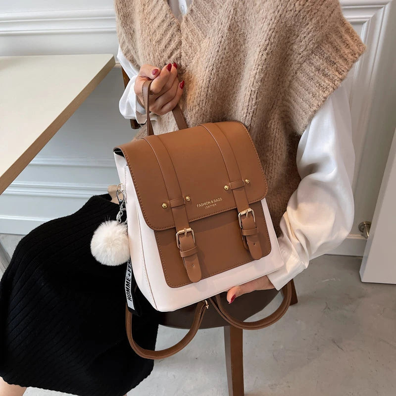 Leather Double Buckle Backpack The Store Bags Brown