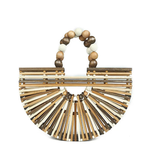 Wooden Triangular Bamboo Bag Purse The Store Bags Beige