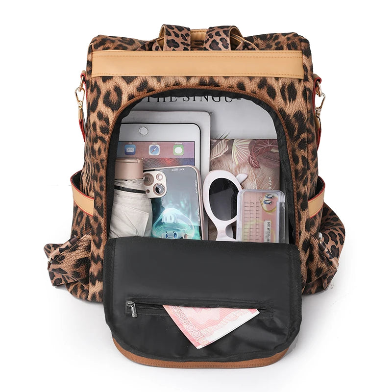 Black Leopard Backpack Purse