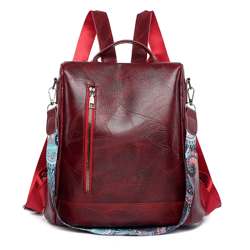 Leather Anti Theft Backpack Women The Store Bags Wine Red