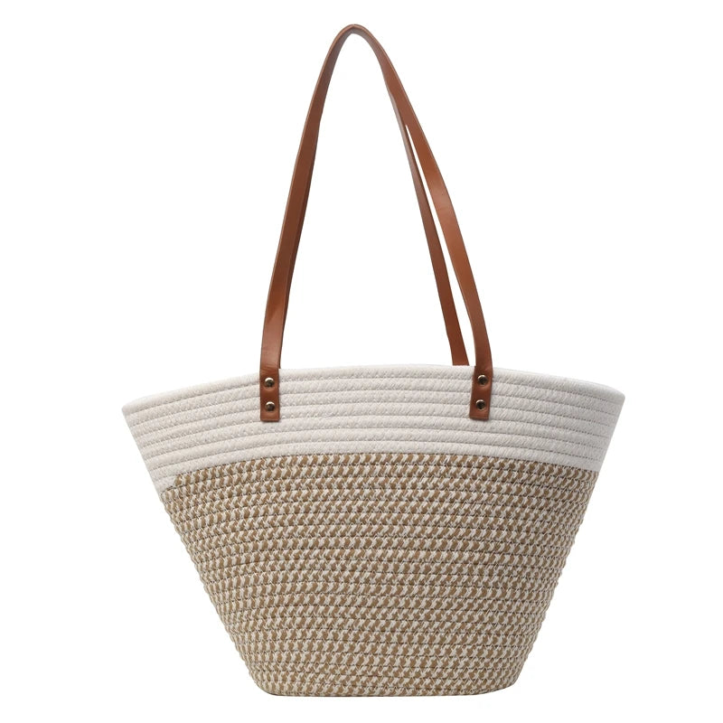 Straw Tote Bag Leather Handles