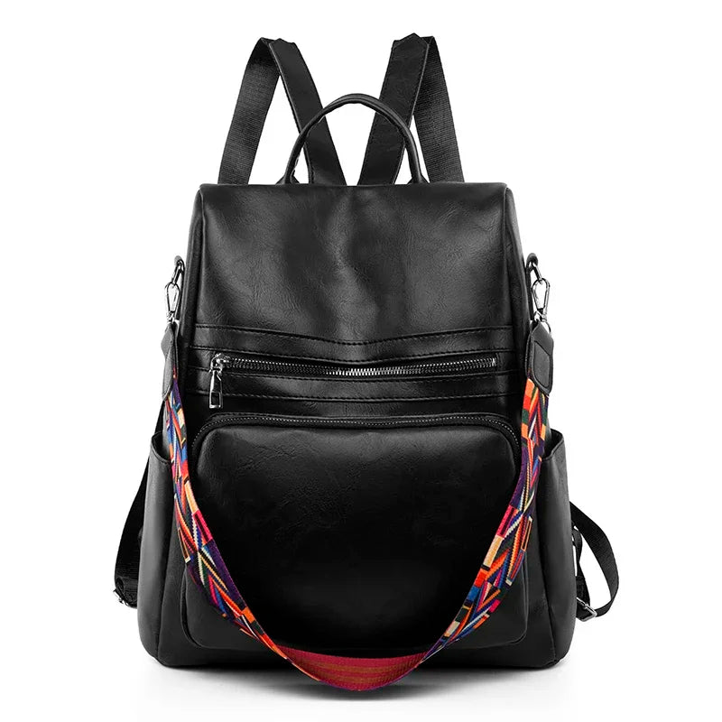 Faux Leather Laptop Backpack Women's
