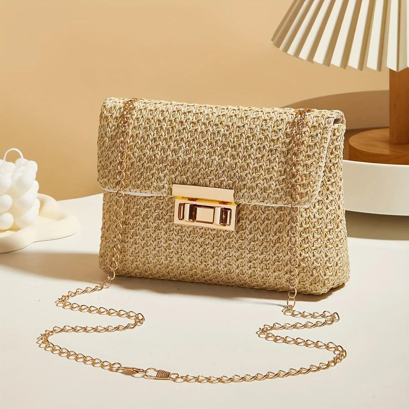 Straw Bag With Chain Strap