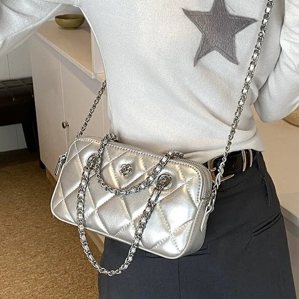 White Shoulder Bag With Chain Strap