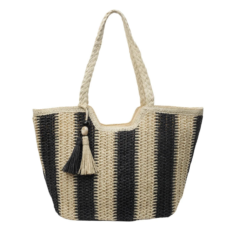 Striped Straw Bag The Store Bags black