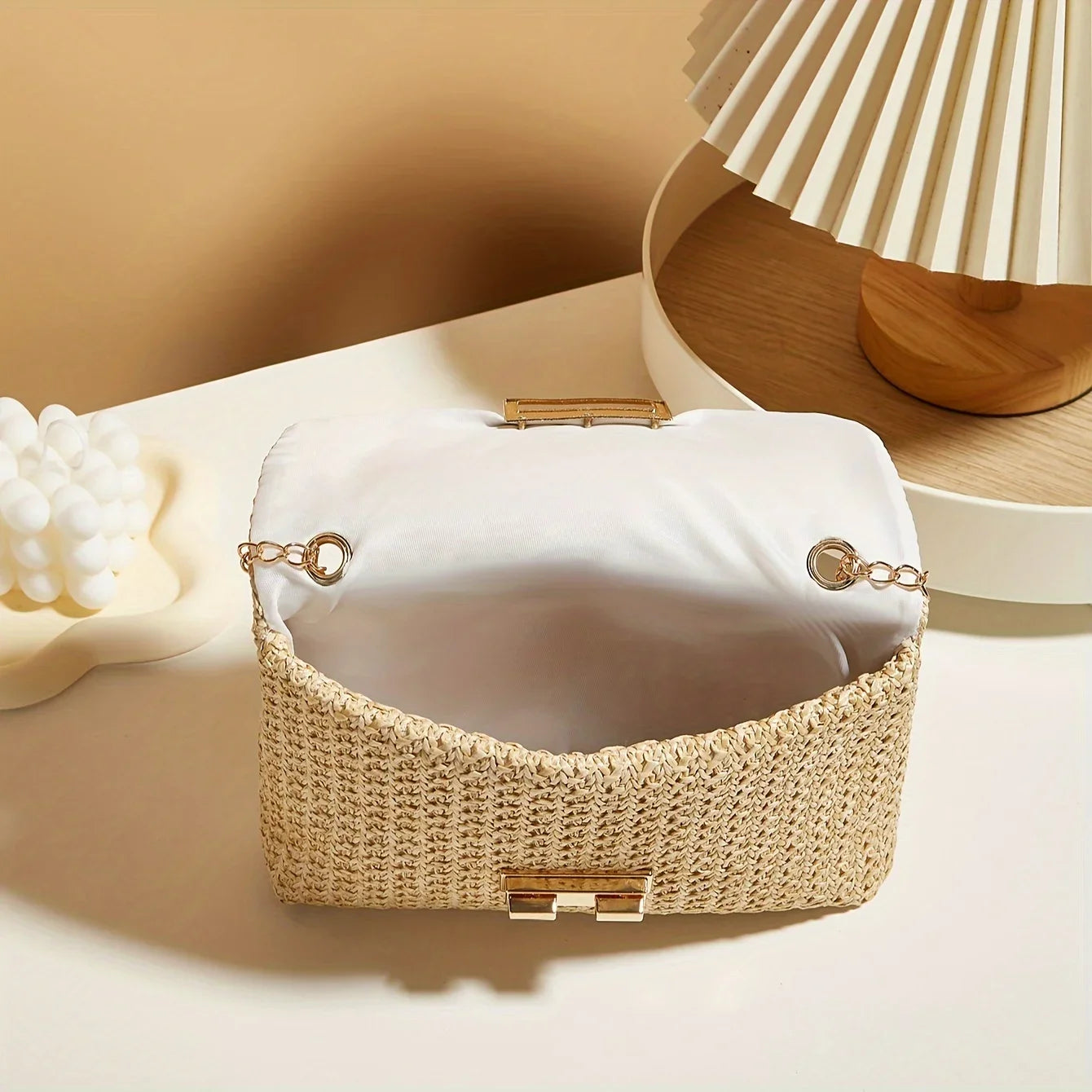 Straw Bag With Chain Strap
