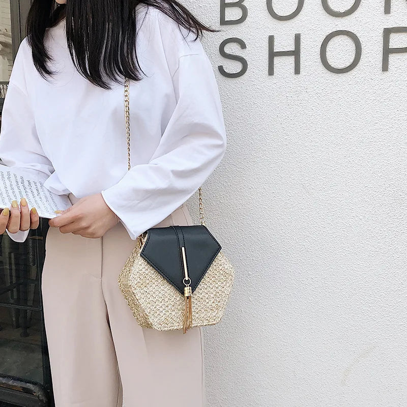 Straw Chain Shoulder Bag