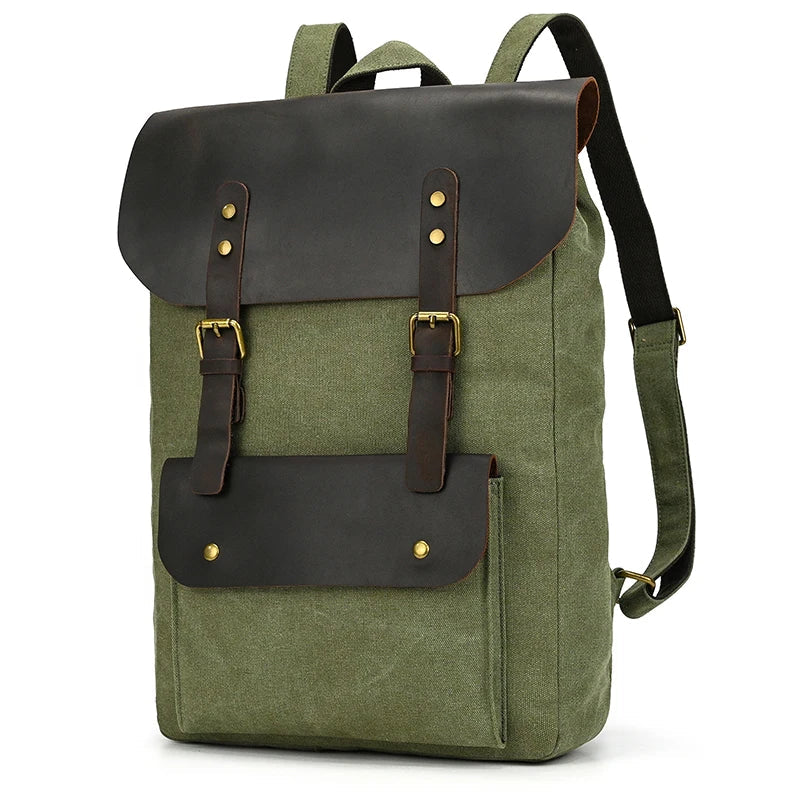 Canvas Leather Backpack 15.6 Laptop The Store Bags Green1