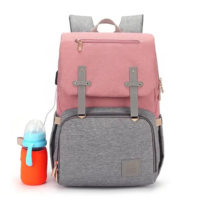 Diaper bag with usb bottle warmer The Store Bags Gray Pink