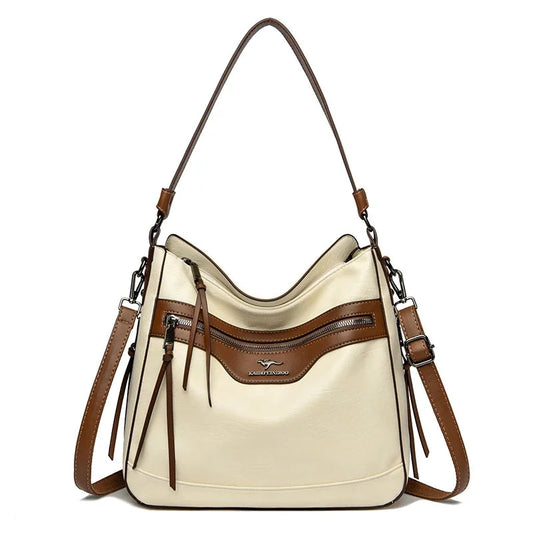 Two Tone Leather Tote Bag The Store Bags Beige