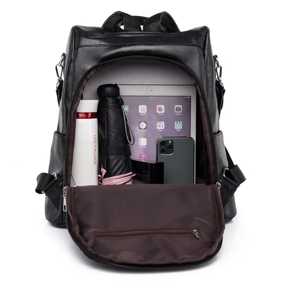 Faux Leather Laptop Backpack Women's