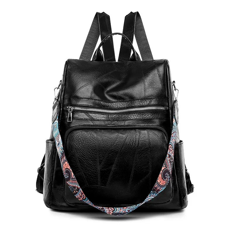 Faux Leather Laptop Backpack Women's