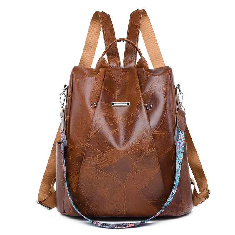 Women's Anti Theft Waterproof Backpack POABA The Store Bags Brown