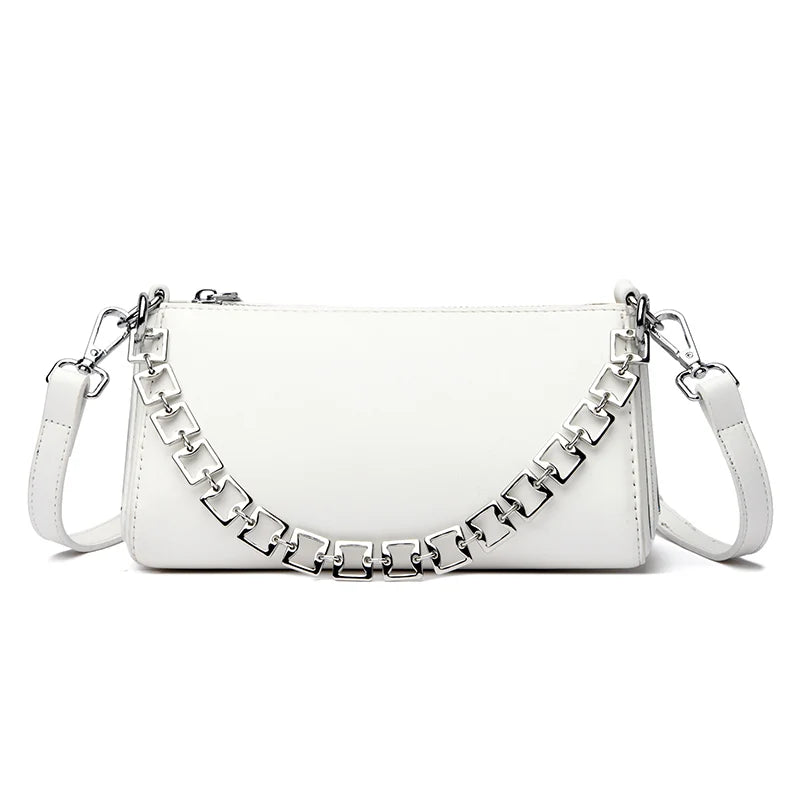 Purse With Chain And Leather Strap The Store Bags White