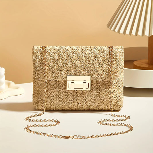 Straw Bag With Chain Strap