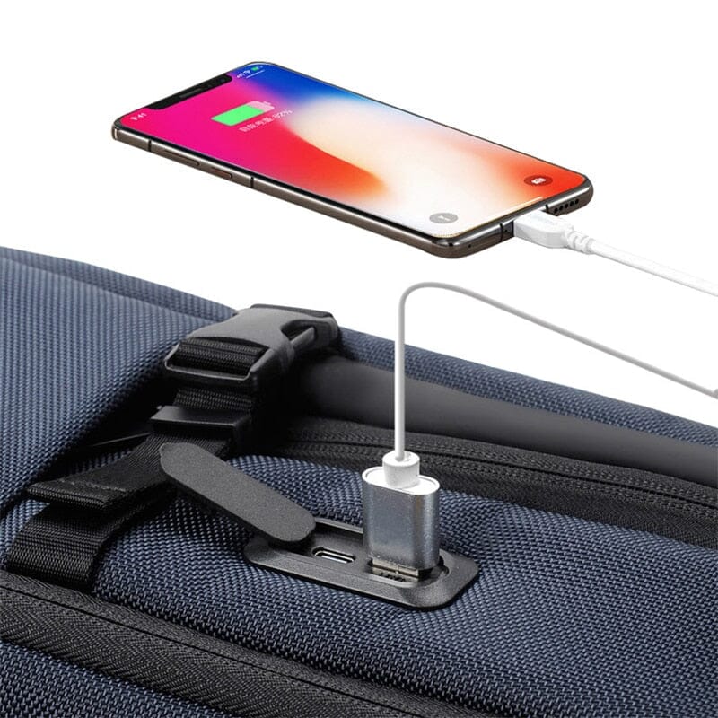 Blue Anti-Theft Backpack With USB Charger And Laptop Space The Store Bags