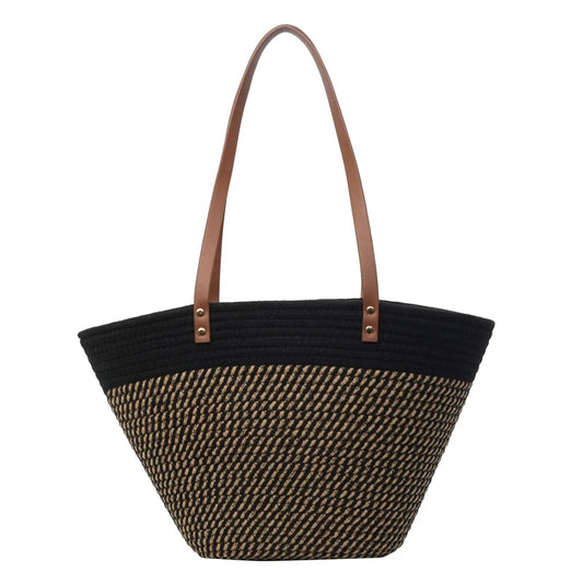 Straw Tote Bag Leather Handles