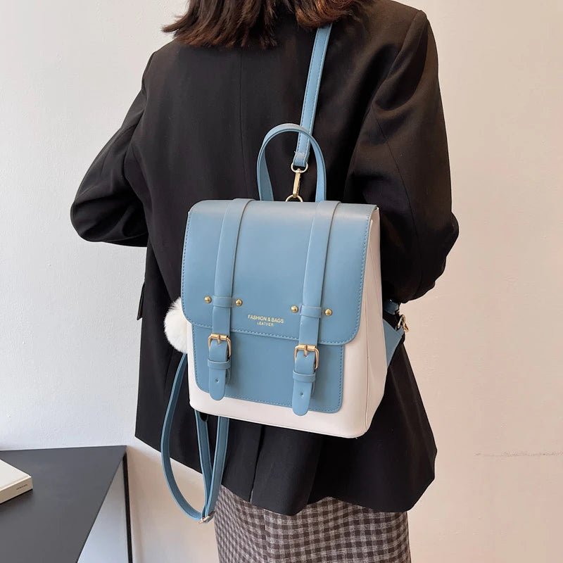 Leather Double Buckle Backpack The Store Bags SKY BLUE